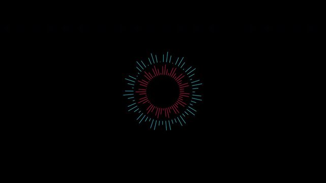 Red and cyan dual ring pulse audio visualizer elements with alpha channel overlay