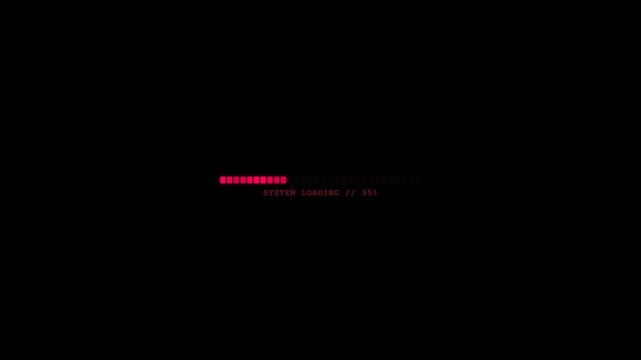 Red cyberpunk segmented loading bar with system progress percentage on transparent background