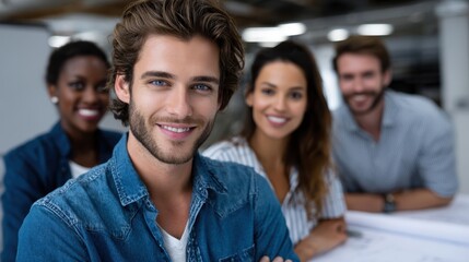 Fototapeta premium Diverse business team smiling together in modern office