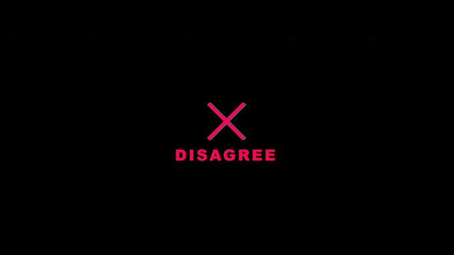 Red disagree text with cross mark featuring digital glitch distortion on alpha channel