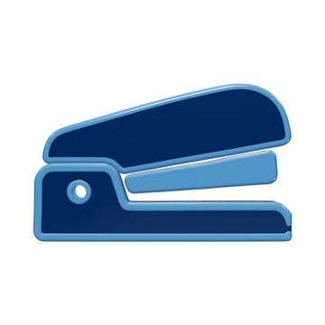 3D glossy blue stapler icon for document fastening and office administration representing workflow and organization tools isolated on a transparent background