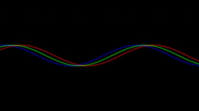 Red green and blue spectral light waves flowing on an alpha channel transparent background