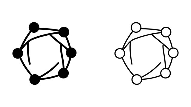 Molecular Structure: A visual representation of a seven-atom molecule, depicted as two separate diagrams: one with solid black atoms and another with hollow white atoms.