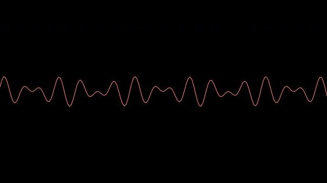 Red laser sound wave signal moving on alpha channel background for digital audio visualization