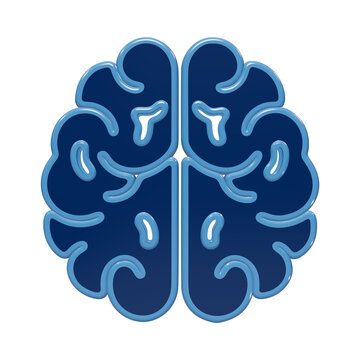 3D glossy blue brain icon for artificial intelligence and cognitive computing, minimalist digital for tech ui isolated on a transparent background