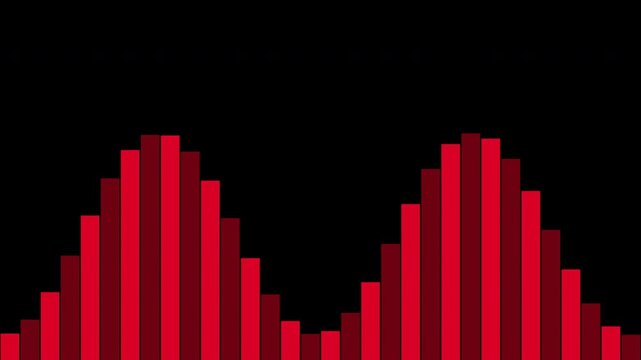 Red sound wave equalizer bars oscillating on a transparent background with alpha channel