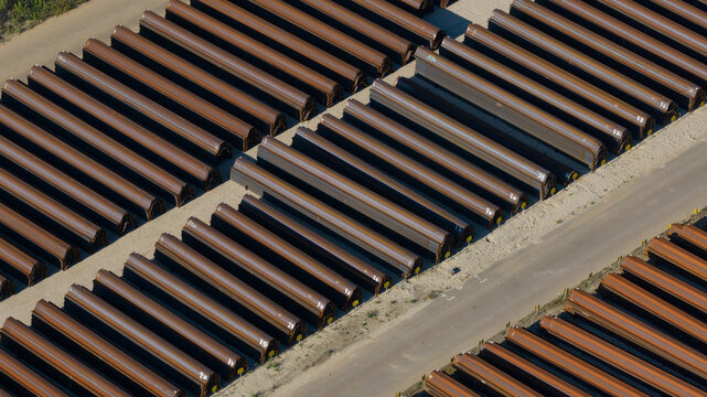 Aerial view of Sheet Pile Wall Used for Dike Reinforcement Construction