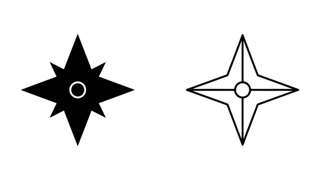 Abstract Compass Star Design: A minimalist representation of a compass star, presented in both a solid black silhouette and a clean outline, symbolizing direction, navigation, and precision.