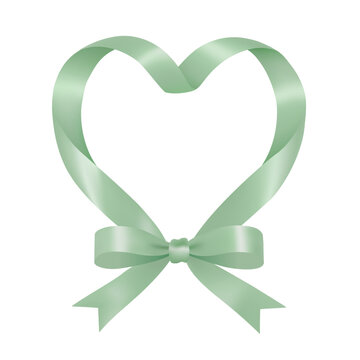 Green ribbon shaped as a heart with a bow vector illustration isolated on white background