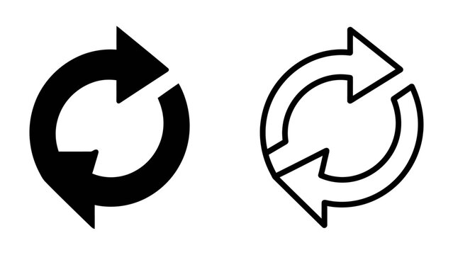 Reload icon pair, with solid and outline version. The circular arrows symbolize refresh, restart, repeat, and circular process.