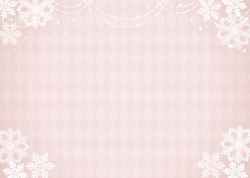 Elegant winter background with white snowflakes and argyle pattern for christmas card and copy space