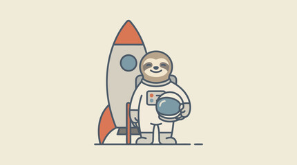 Naklejka premium Sloth Astronaut Standing Next to Rocket Ship Ready for Space Travel.