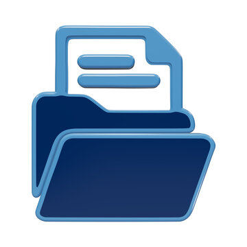 3D blue folder icon with document for file management and data storage concept for digital organization and computing isolated on a transparent background