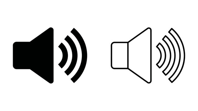 Sound Icon Pair: A bold black and a clean white outline of a speaker icon, both emitting sound waves, represent audio or volume controls.