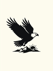 Fototapeta premium Soaring Bald Eagle Mountain Sunrise Vintage Logo Vector Illustration
