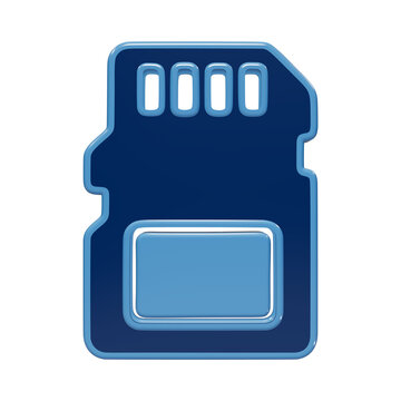 3D glossy blue sd memory card icon for digital storage and data technology with smooth rounded edges isolated on a transparent background