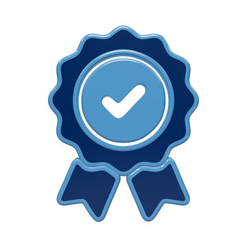 3D glossy blue assurance badge icon representing certification approval success and verified standards for services isolated on a transparent background