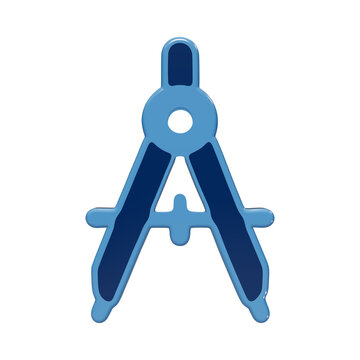 3D blue drafting compass icon symbol for geometry mathematics and engineering projects in modern digital style isolated on a transparent background