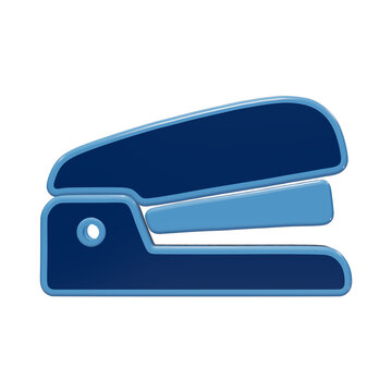 Modern blue 3D stapler icon for office supplies and document management concepts featuring a smooth glossy finish and clean lines isolated on a transparent background