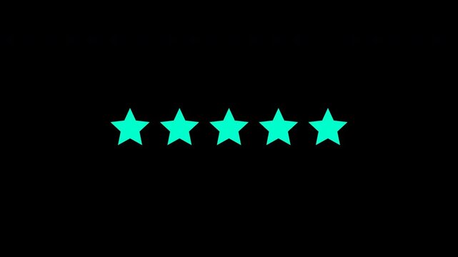 Teal star rating animation filling from one to five stars on transparent background