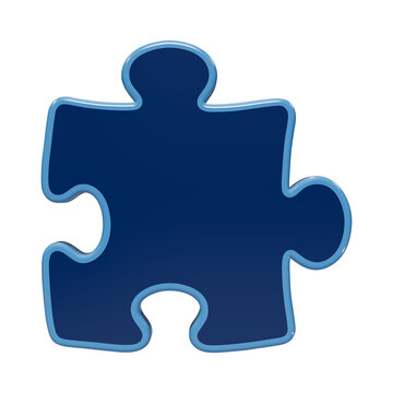 Single blue 3D puzzle piece icon for problem solving and strategy concepts featuring a smooth glossy finish and rounded edges isolated on a transparent background