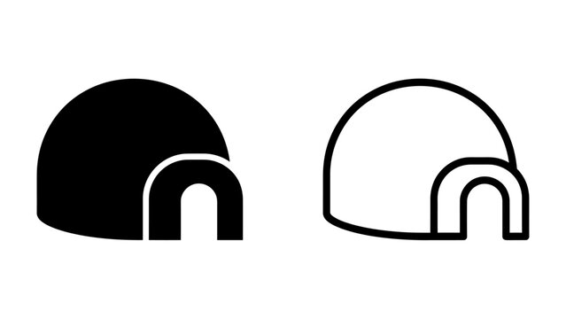 Igloo Icon Set: A minimalist collection of igloo icons, presented in both solid black and clean outline styles, symbolizing arctic shelter and minimalist design.