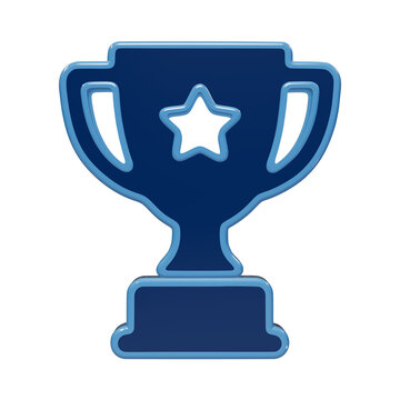Glossy blue trophy cup icon with a star for success and achievement concepts featuring a modern 3D render and smooth polished finish isolated on a transparent background