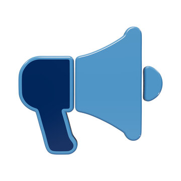 Modern blue 3D megaphone icon for communication and announcement concepts featuring a smooth glossy finish and bold isolated on a transparent background