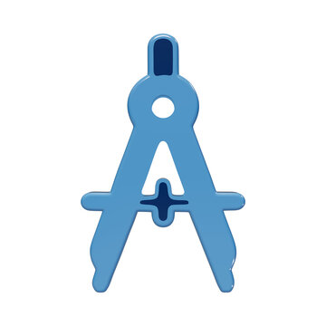 3D rendered blue drafting compass icon for geometry mathematics and engineering on a clean minimalist background isolated on a transparent background