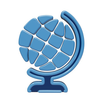 3D rendered blue globe icon for geography education and global travel concepts on a clean minimalist background isolated on a transparent background
