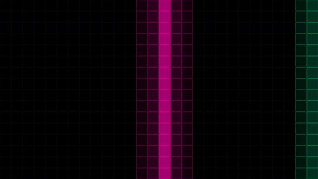 Vertical magenta and green data scanning rays moving across a digital grid with alpha channel