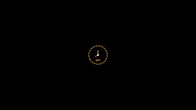 Yellow dashed circle 24/7 support clockwork badges isolated on transparent alpha channel background