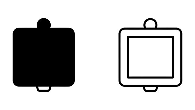 Blank Frame Icon Set: Two simple graphic representations of a blank frame, one solid black and one outlined in black, ideal for design projects needing a placeholder or conceptual element.