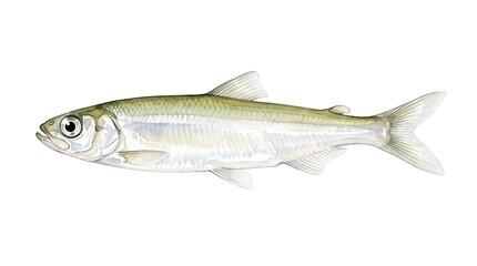 Naklejka premium Fresh pond smelt fish watercolor painting