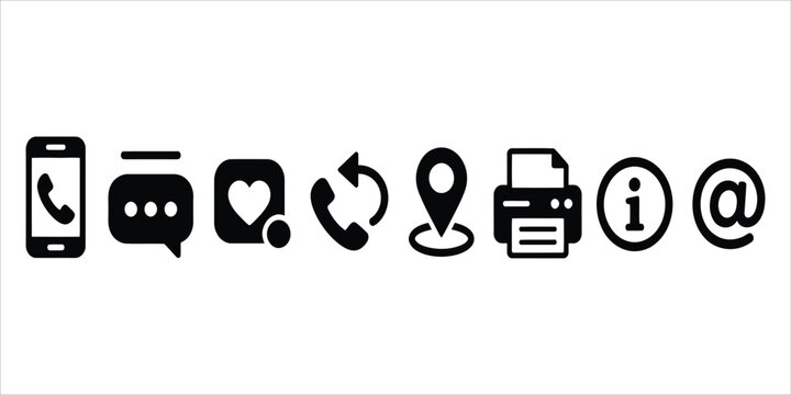 Set of black silhouette customer service contact information and utility web icons