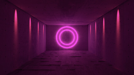 Naklejka premium Futuristic tunnel with light and interior views. 3rd performance 3d background purple circle upper light