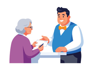 Fototapeta premium Elderly woman receiving document from smiling man