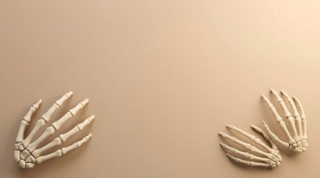 Realistic human skeleton hands model on neutral background display