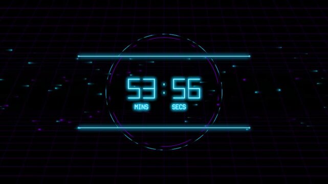 Digital countdown timer with minutes and seconds in futuristic neon display style