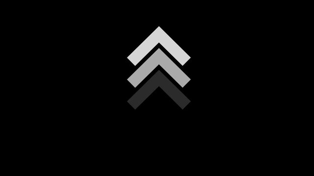 Minimalist animated chevron arrow loading featuring smooth sequential expansion and layered geometric in contrast monochrome for modern digital user interface navigation systems