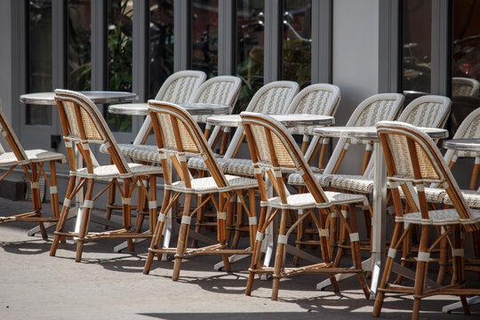 Parisian Street Cafe Brasserie Bistro Tables and Chairs Closeup