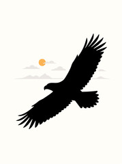 Naklejka premium Flying Eagle Silhouette Mountain Sun Minimalist Vector Illustration