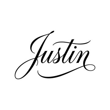 Justin Name Cursive Calligraphy White Background