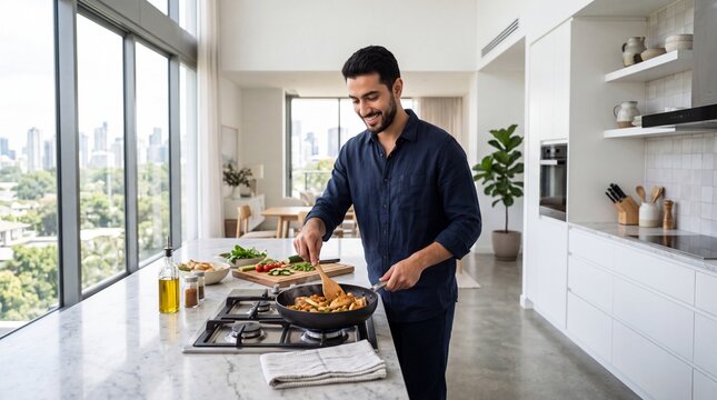 Modern Lifestyle Cooking with Young Middle Eastern Professional