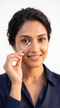 Young South Asian Professional Woman Personal Care Cotton Swab Portrait