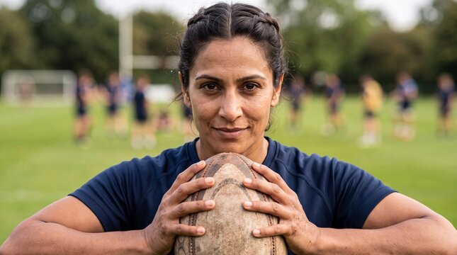 Empowered South Asian Female Rugby Player Portrait