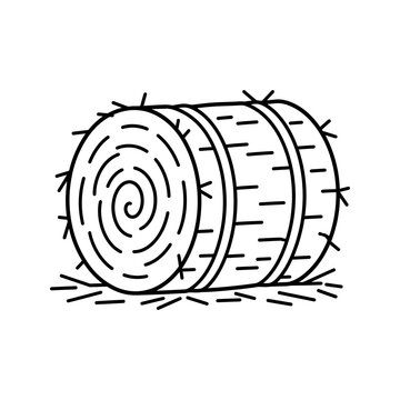 Hay bale black and white outline drawing for farm and agriculture.