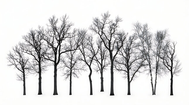 Leafless trees in winter landscape illustration