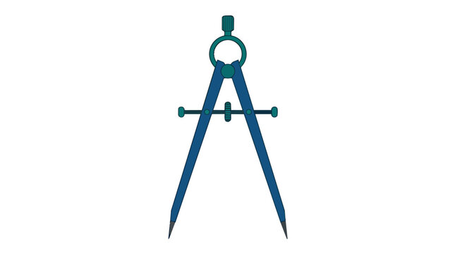 Geometry compass and technical drafting divider tool in modern flat vector illustration for architectural design and engineering education