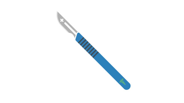 Surgical scalpel medical blade flat vector illustration for healthcare and surgical training projects
